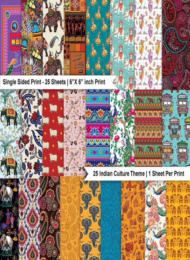 Inkdotpot مجموعة ورق قصاصات Inkdotpot مكونة من 25 ورقة بتصميم آسيوي هندي، مقاس 6x6، ورق قصاصات أحادي الجانب - ورق مقوى ملون، لوازم صنع بطاقات وخلفيات زخرفية يدوية - ورق للمذكرات والحرف اليدوية - Image 2